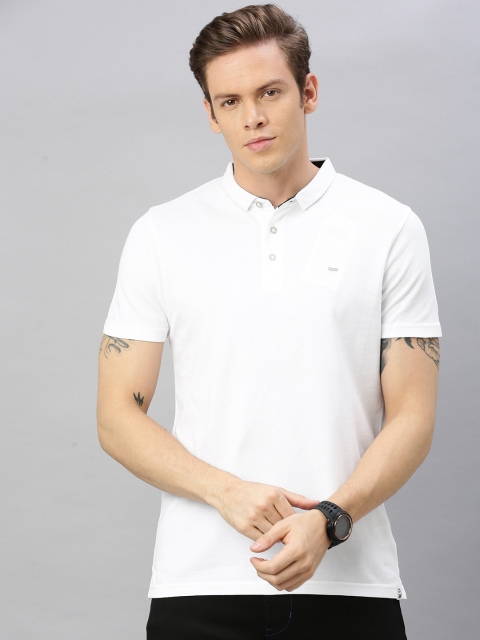 

Lee Men White Solid Polo Collar Cotton T-shirt