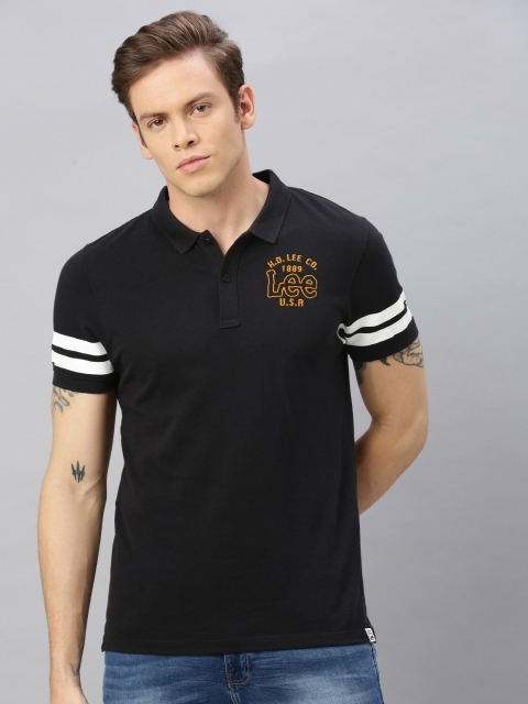 

Lee Men Black Solid Polo Collar Cotton T-shirt
