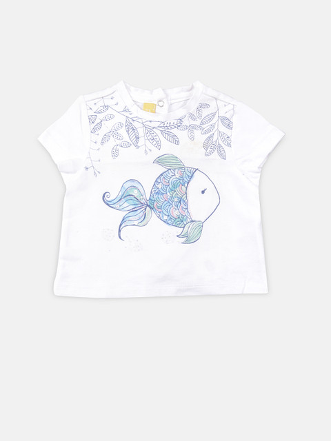 

Chicco Girls White & Blue Printed Round Neck T-shirt