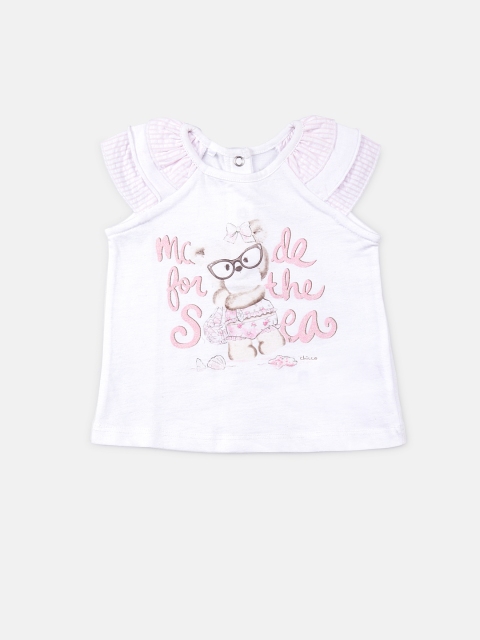 

Chicco Girls White Pink Printed Round Neck Pure Cotton T-shirt