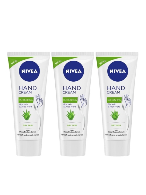

Nivea Unisex Set of 3 Refreshing Glycerin & Aloe Hand Creams for Dry Skin, White