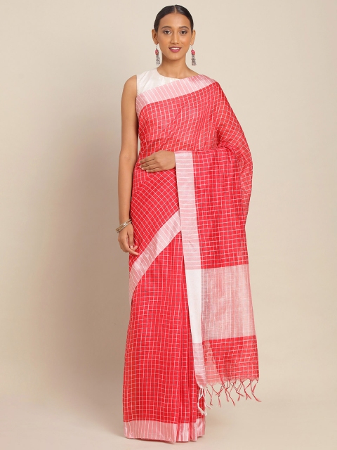 

KALINI Red & White Poly Silk Checked Banarasi Saree