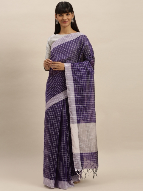 

KALINI Purple & White Poly Silk Checked Banarasi Saree