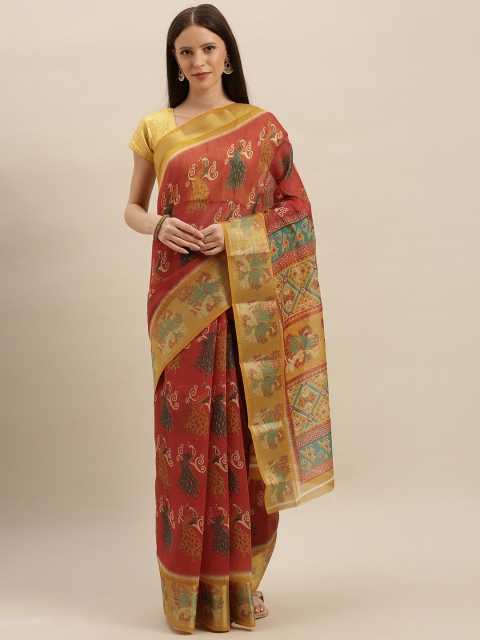

KALINI Red Polycotton Printed Mangalagiri Saree