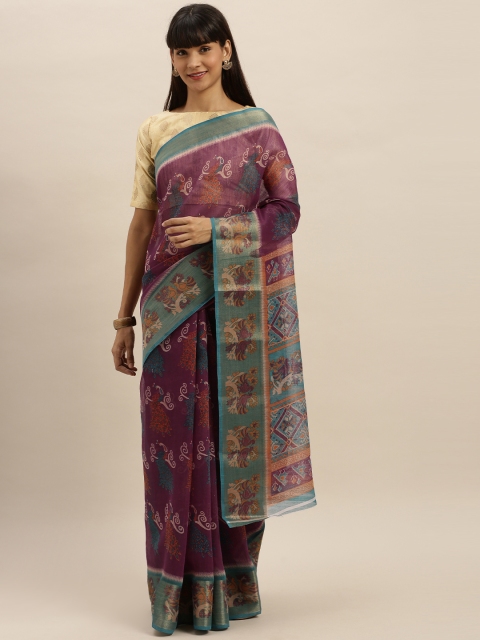 

KALINI Magenta Polycotton Printed Mangalagiri Saree