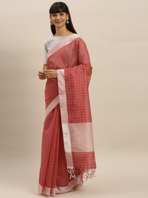 

KALINI Red & White Poly Silk Checked Banarasi Saree