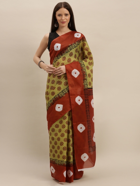 

KALINI Green & Maroon Polycotton Printed Mangalagiri Saree