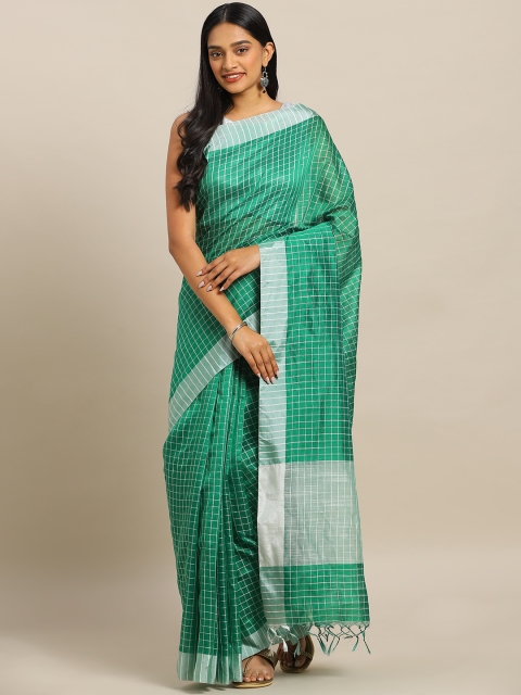 

KALINI Green & White Poly Silk Checked Banarasi Saree