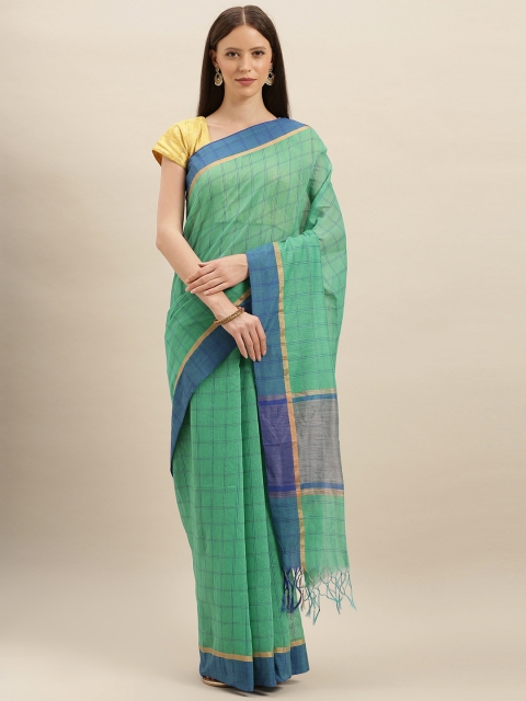 

KALINI Sea Green & Navy Blue Poly Silk Checked Banarasi Saree