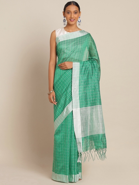 

KALINI Green & White Poly Silk Checked Banarasi Saree