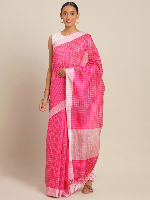 

KALINI Pink & White Poly Silk Checked Banarasi Saree