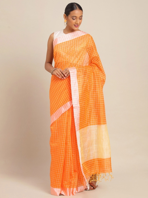 

KALINI Orange & White Poly Silk Checked Banarasi Saree
