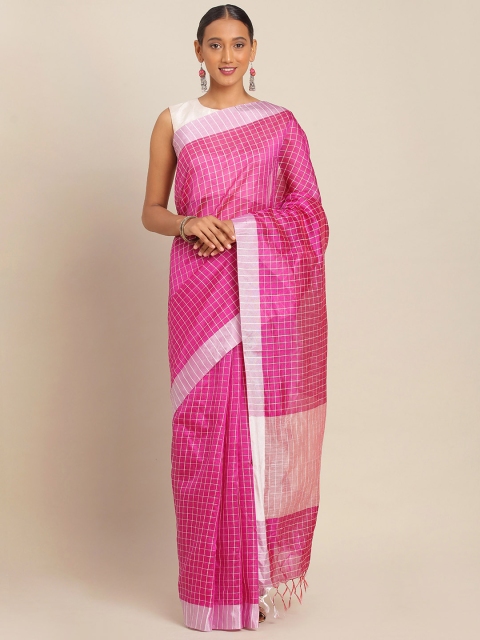 

KALINI Pink & White Poly Silk Checked Banarasi Saree