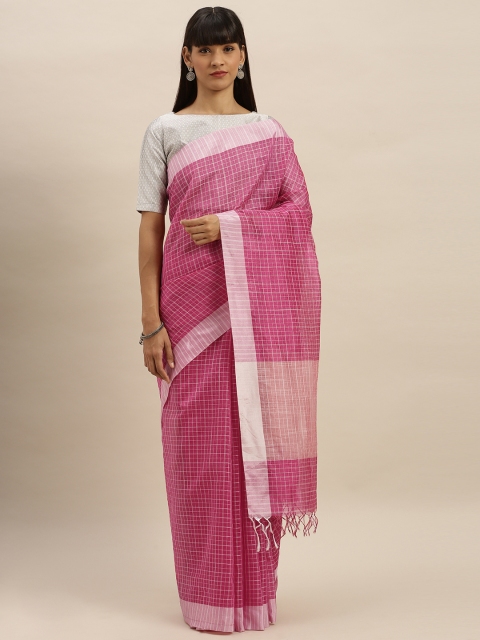 

KALINI Pink & White Poly Silk Checked Banarasi Saree