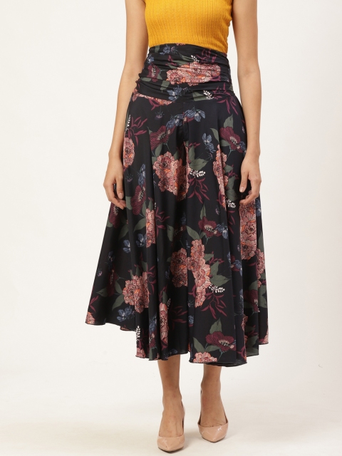 

Trend Arrest Women Navy Blue & Orange Floral Printed Flared Cropped Palazzos