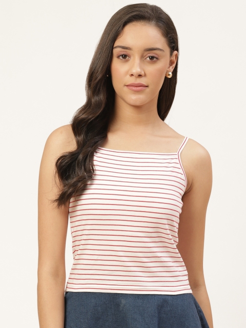 

Trend Arrest Women White & Red Striped Pure Cotton Top
