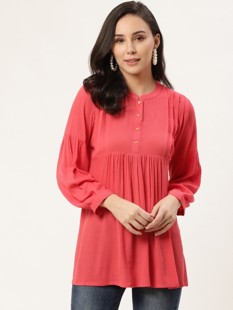 

GERUA Women Coral Pink Solid A-Line Kurti