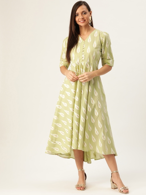 

GERUA Women Green & White Block Printed A-Line Dress