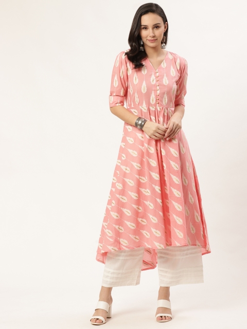

GERUA Women Pink & White Block Printed A-Line Dress