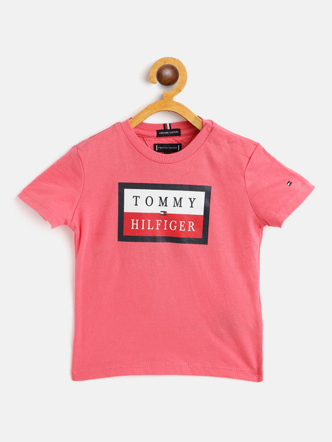 

Tommy Hilfiger Boys Pink Printed Round Neck Pure Cotton T-shirt