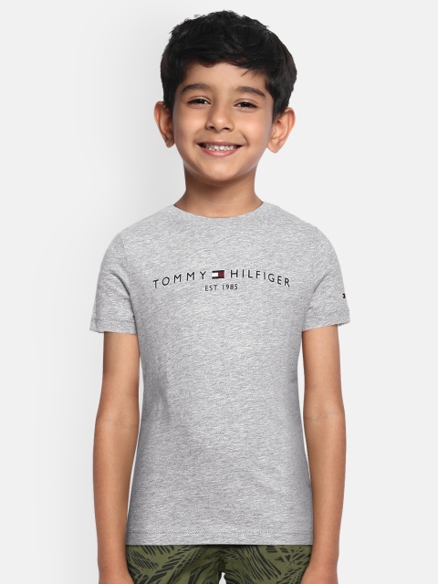 

Tommy Hilfiger Boys Grey Melange ESSENTIAL Pure Cotton Brand Logo T-shirt