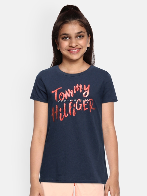 

Tommy Hilfiger Girls Navy Blue Printed Organic Cotton Round Neck T-shirt