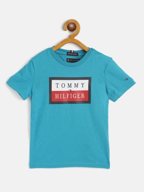 

Tommy Hilfiger Boys Teal Blue Printed Pure Cotton Round Neck T-shirt