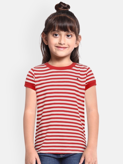 

Tommy Hilfiger Girls Red & White ESSENTIAL Striped T-shirt