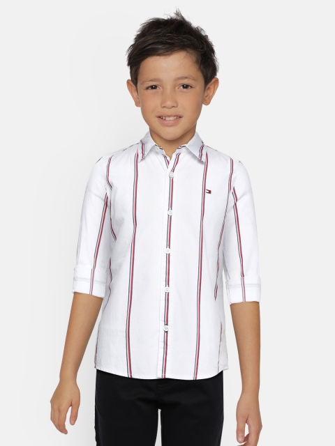 

Tommy Hilfiger Boys White Slim Fit Striped Pure Cotton Casual Shirt