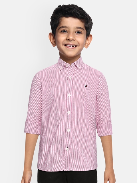 

Tommy Hilfiger Boys Pink Slim Fit Seersucker Striped Casual Shirt