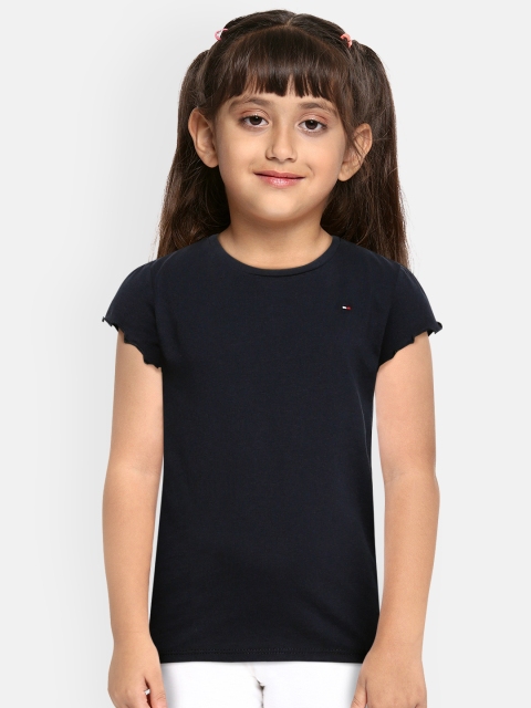 

Tommy Hilfiger Girls Navy Blue Cap Sleeve Pure Cotton T-shirt