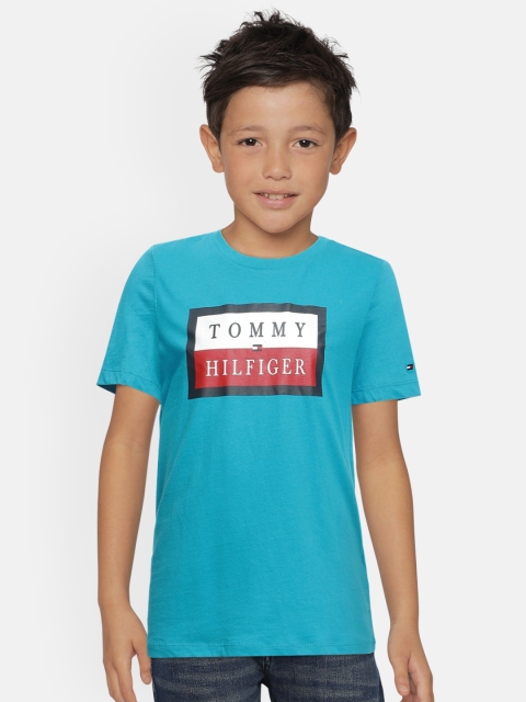 

Tommy Hilfiger Boys Teal Blue Printed BB ESSENTIAL Pure Organic Cotton T-shirt