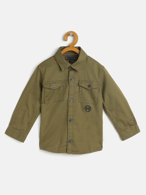 

Tommy Hilfiger Boys Khaki Slim Fit Solid Pure Cotton Casual Shirt