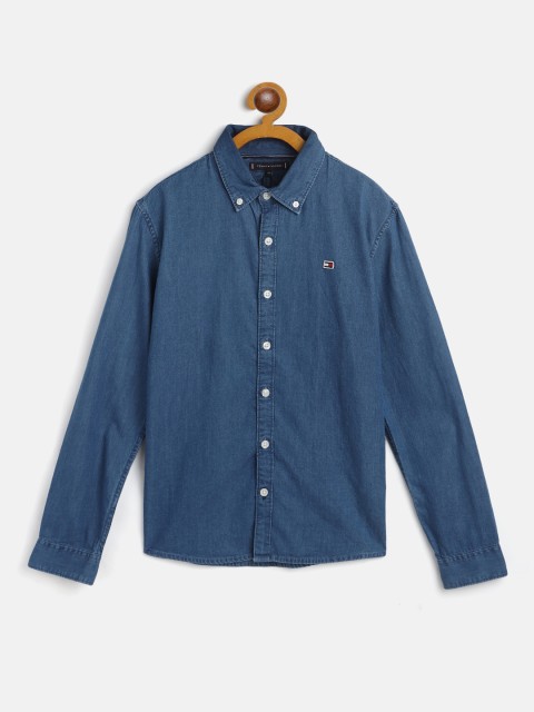 

Tommy Hilfiger Boys Blue Slim Fit Solid Pure Cotton Denim Shirt