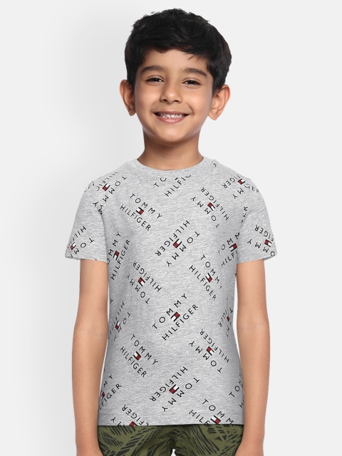 

Tommy Hilfiger Boys Grey Melange Brand Logo Printed Pure Cotton T-shirt