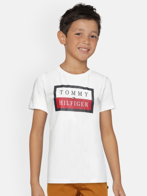 Tommy Hilfiger Boys White Brand Logo Organic Cotton Round Neck T-shirt
