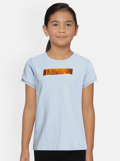 

Tommy Hilfiger Girls Blue Self Design Organic Cotton Round Neck T-shirt