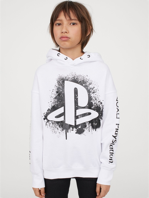 

H&M Boys White Printed Hooded Sweatshirt