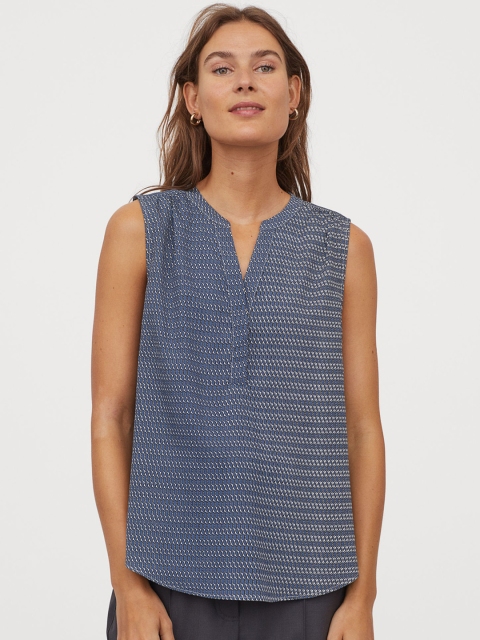 

H&M Women Blue Printed V-Neck Blouse