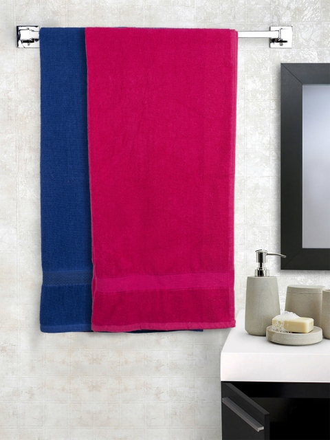 

Turkish Bath Unisex Set Of 2 Pink & Navy Blue Solid 550 GSM Bath & Pool Towels