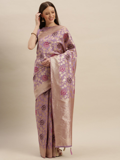 

SHAVYA Mauve & Gold-Toned Silk Blend Woven Design Banarasi Saree