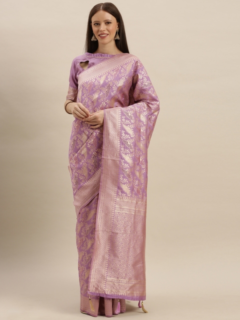 

SHAVYA Lavender & Gold-Coloured Silk Blend Woven Design Banarasi Saree