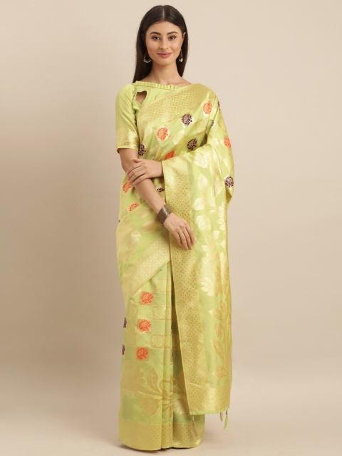 

SHAVYA Lime Green & Red Silk Blend Woven Design Banarasi Saree