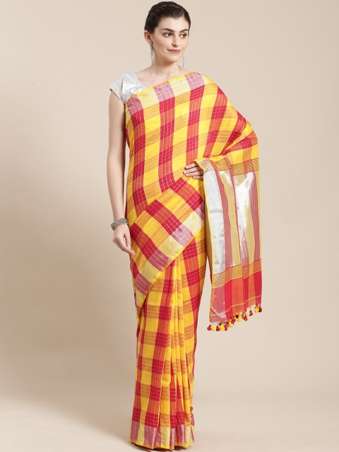 

FIROZA Red & Yellow Handloom Checked Saree