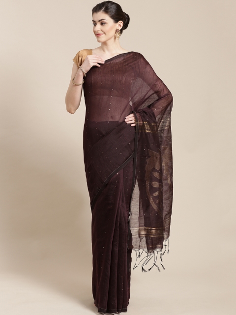 

FIROZA Brown & Golden Handloom Embellished Saree