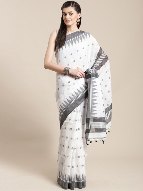 

FIROZA White & Black Handloom Woven Design Saree