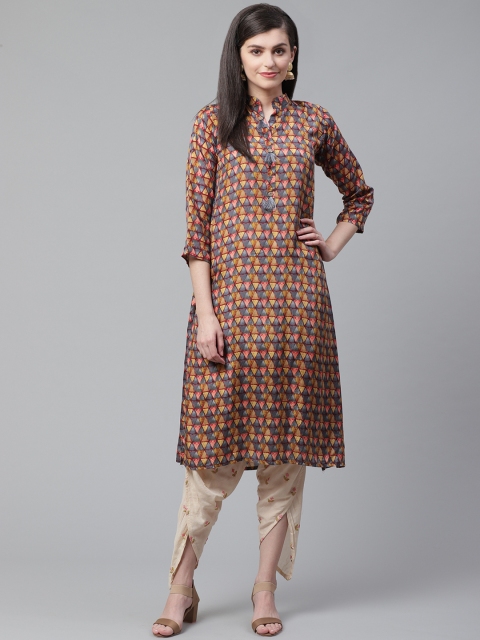 

Chhabra 555 Made-to-Measure Blue & Beige Ikat Print Kurta Dhoti Set