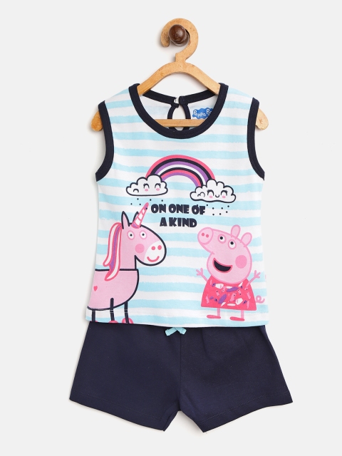 

Moms Love Girls Blue & Pink Striped & Printed T-shirt with Shorts