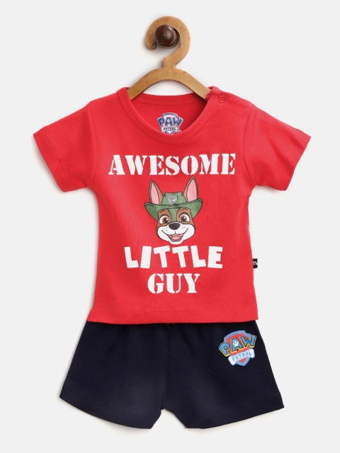 

Moms Love Boys Red & Navy Blue Printed Clothing Set