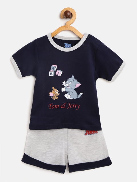 

Moms Love Boys Navy Blue & Grey Melange Tom & Jerry Print T-shirt with Shorts